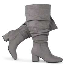Women's Slouchy Suede Slip On Knee High Dressy Boots