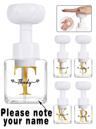 Customized Name 250ml Clear Mousse Foam Bottle Refillable Split Soap Dispenser Bottle For Facial Cleansing Liquid Lotion Container With Press Type Froth Foaming Pump Empty Hand Sanitizer Soap Solution Personalized Home Bath Supply Accessories