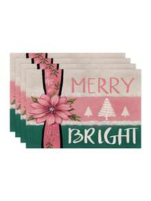 1 件/4 件/6 件冬季圣诞装饰餐垫，“你好冬天”，圣诞雪人与驯鹿亚麻餐垫，防尘垫，适用于家庭、餐厅、餐厅、餐桌装饰、家居摆设 - 彩色 - 查看 21