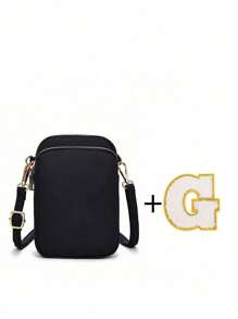 1 件 DIY 大字母休闲时尚斜挎包带手机布袋垂直零钱包适合女孩、旅行、返校、礼物 - 黑色 - 查看 5