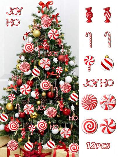 12pcs Tree Decoration Set - Wooden Hangings, Candies, Canes, Lettering Decorations For Winter Holiday Decorations, Family Party Decorations, Tree Hangings, Holiday Party Decorations, Best Gifts Birthday Home Decor Christmas Decorations Room Decor Christmas Christmas Decorations Home Christmas Gifts Christmas Decor