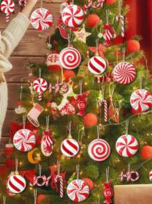 12件套圣诞树装饰套装 - 木质挂饰、糖果、拐杖糖、字母装饰，适用于冬季节日装饰、家庭聚会装饰、圣诞树挂饰、节日派对装饰，是生日、家居装饰、圣诞节装饰、房间装饰、圣诞节装饰、家居圣诞礼物、圣诞装饰的理想之选。 - 彩色 - 查看 6