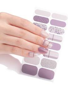1 张 16 片美甲全覆盖贴纸渐变闪光猫眼粘性滑块 DIY 指甲油美甲贴纸贴花 - 彩色 - 查看 4
