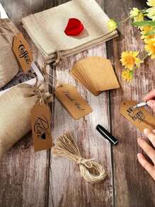 21 pièces/1 set - (comprend 10 sacs + 10 cartes + 1 corde) Sac cadeau en lin à cordon parfait pour les mariages, les douches et les baby showers