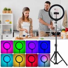UEGOGO Đèn vòng selfie chuyên nghiệp 10 inch có chân đế - Cao 55,5 inch, 38 chế độ màu, Làm mờ vô cấp, Đèn LED tốc độ, Chân đế ba chân, Thích hợp cho iPhone, Android, Trang điểm, Quay video, Phát trực tiếp, Nhiếp ảnh, Chân đế điện thoại di động, Tiệc ngày lễ, Quà tặng Giáng sinh Đèn LED có chân đế ba chân linh hoạt & Giá đỡ điện thoại để chụp ảnh tự sướng Quay video Cuộc họp thu phóng - màu đen - Xem 7
