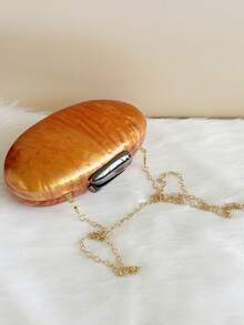 Túi đeo chéo vai dây xích kim loại phong cách Châu Âu và Mỹ mới, Ví cầm tay Acrylic thời trang cho nữ, Thanh lịch cho tiệc/váy cưới, Túi đựng đồ trang điểm mini, Ví cô dâu màu trơn thời trang - trái cam - Xem 10