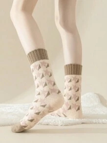 4 双女士加厚保暖粉色毛绒袜子 - 粉色 - 查看 7