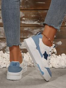 2025 Spring New Women Black And White Student Sneakers, Fashion Versatile Breathable Sports Shoes Casual Shoes, Ins - Blue and White - View 6