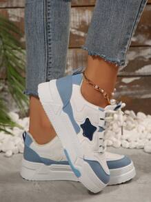 2025 Spring New Women Black And White Student Sneakers, Fashion Versatile Breathable Sports Shoes Casual Shoes, Ins - Blue and White - View 5