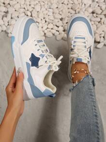 2025 Spring New Women Black And White Student Sneakers, Fashion Versatile Breathable Sports Shoes Casual Shoes, Ins - Blue and White - View 3