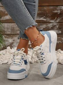 2025 Spring New Women Black And White Student Sneakers, Fashion Versatile Breathable Sports Shoes Casual Shoes, Ins - Blue and White - View 4