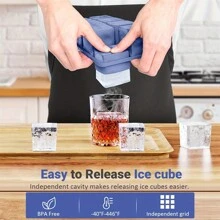 4-Cavity/8-Cavity Giant Silicone Tray Mold, 2-Inch Big Ice Cubes, Flexible, 4/8 Cavities Easy Release, Slow Melting Suitable For Whiskey, Cocktails, Eid Al-Fitr Gift