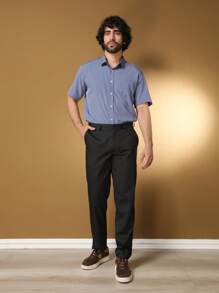 Men's Solid Color Business Suit Pants - 黑色 - 查看 1