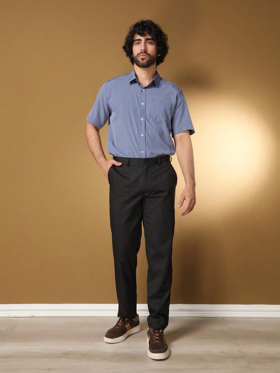 Men's Solid Color Business Suit Pants - 黑色 - 查看 1