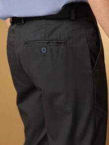 Men's Solid Color Business Suit Pants - 黑色 - 查看 5