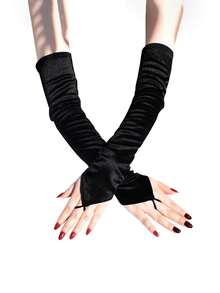 20 世纪 20 年代复古风格长款歌剧手套，带指环，缎面设计，弹性肘长派对手套，适合女士，适合主题派对、婚礼、万圣节服装，黑色 - 彩色 - 查看 13