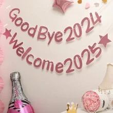 1 set Au revoir 2024 Bienvenue 2025 Paillettes dorées Serpentins Décoration de fête du Nouvel An Bannière