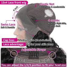 深波浪蕾丝前假发 13x4 高清蕾丝前假发 人发预拔 200% 密度前部人发假发 女士 - 自然色&黑色系 - 查看 5