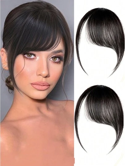 合成空气刘海自然短棕色黑色假发刘海接发 1 个夹式假发配件 适合女性女孩