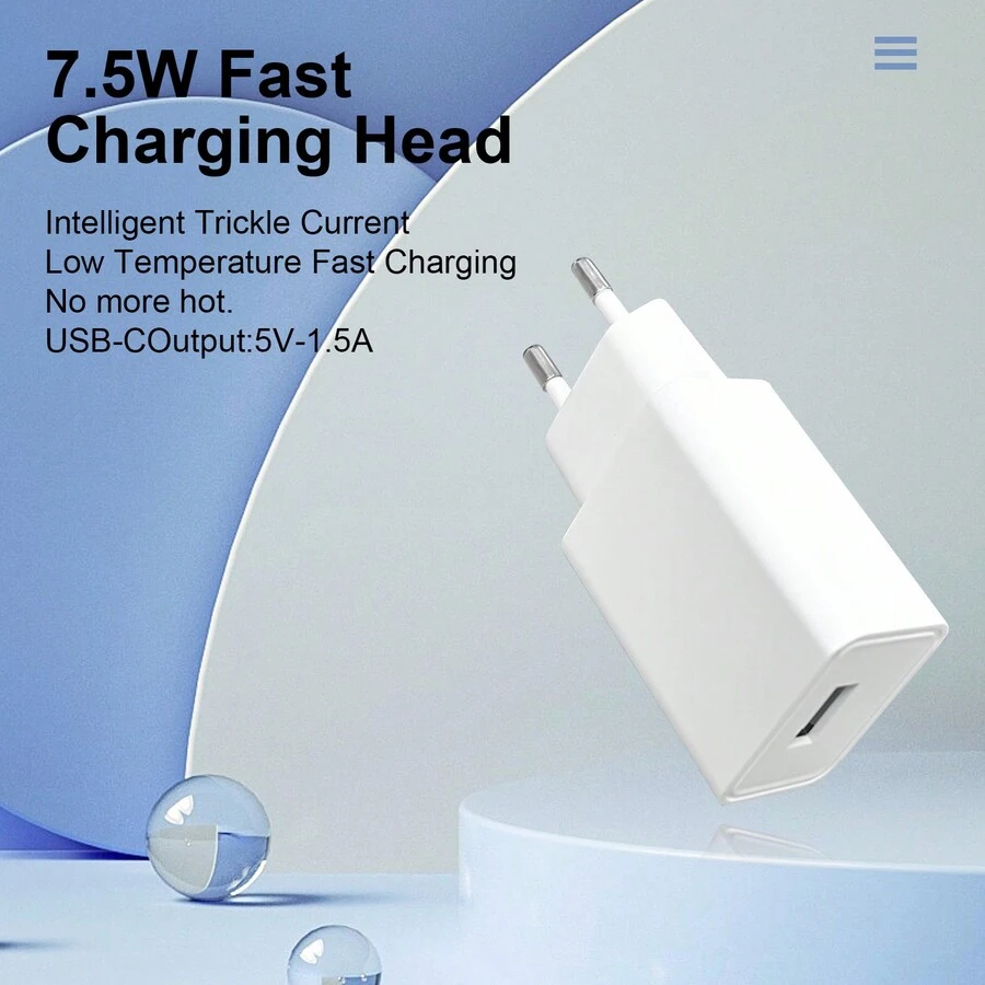 1 个欧洲/美国标准充电器，5V1.5A，PD 7.5W USB 端口手机充电器，用于为智能手机、相机、摄像机和其他设备供电 - 查看 1