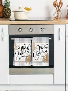 2 Pcs Christmas Kitchen Towels Set, Winter Farmhouse Snowman & Tree Designs, Super Absorbent Woven Dish Cloths, Beige Cartoon Themed Polyester Tea Towels For Holiday Decor & Gift