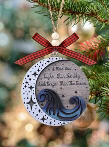 我对你的思念比天空更高，比海洋更深，新月海浪装饰，海滩海洋装饰，纪念礼物 2 层木制装饰，树上挂饰，家居饰品装饰，圣诞礼物 - 彩色 - 查看 11