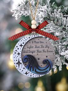 我对你的思念比天空更高，比海洋更深，新月海浪装饰，海滩海洋装饰，纪念礼物 2 层木制装饰，树上挂饰，家居饰品装饰，圣诞礼物 - 彩色 - 查看 5