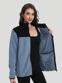 SUPEKYKO Women's Plain Fleece Front Zip-Up Long Sleeve Casual Jacket - Blue - View 7