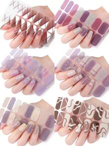 1 张 16 片美甲全覆盖贴纸渐变闪光猫眼粘性滑块 DIY 指甲油美甲贴纸贴花 - 彩色 - 查看 1