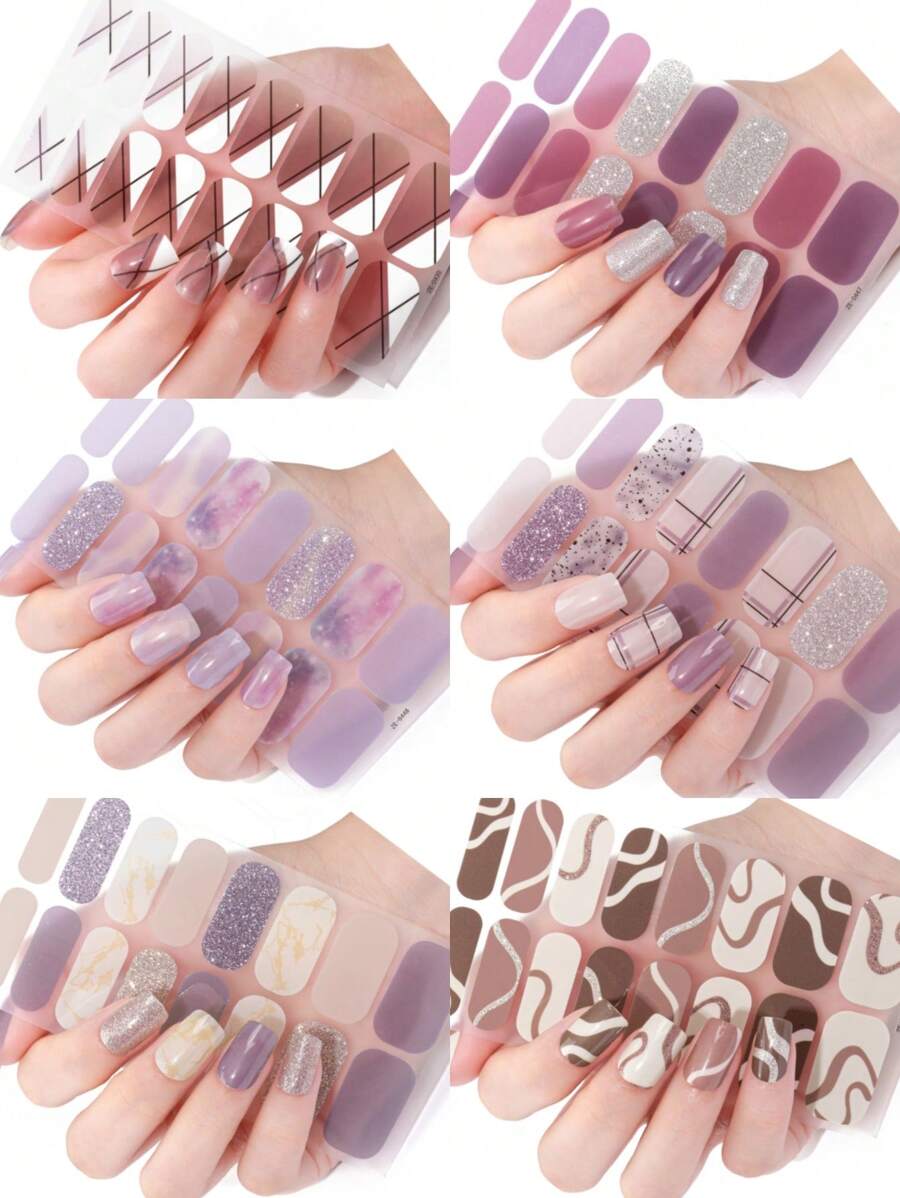 1 张 16 片美甲全覆盖贴纸渐变闪光猫眼粘性滑块 DIY 指甲油美甲贴纸贴花 - 彩色 - 查看 1