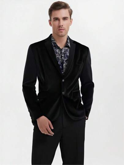 Men Notched Lapel Suit Jacket Casual Business Jackets Sports Coats Slim Fit Print Blazer
