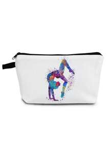 Rhythmic Gymnastics Printed Cosmetic Bag, Reusable Women's Toiletry Organizer, Handheld Party Pouch, School Pencil Case, Gymnastics Gift For School Cosmetic Bag Back To School Supplies Cosmetic Storage School Stuff Bag Organizer Room Stuff , Purple - Purple - View 1
