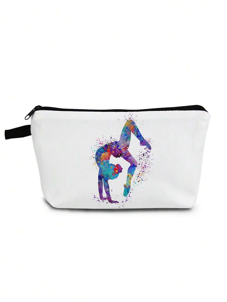 Rhythmic Gymnastics Printed Cosmetic Bag, Reusable Women's Toiletry Organizer, Handheld Party Pouch, School Pencil Case, Gymnastics Gift For School Cosmetic Bag Back To School Supplies Cosmetic Storage School Stuff Bag Organizer Room Stuff , Purple - Purple - View 1