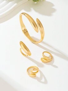 1 bộ vòng tay vàng hình học thời trang cổ điển và bộ nhẫn dày kết hợp, bộ trang sức thời trang và bền bỉ dành cho phụ nữ, thích hợp để đeo hàng ngày, lễ hội, tụ họp xã hội, quà tặng cho các cặp đôi - Vàng - Xem 6