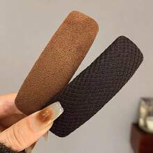 2 件装女士多色面料和仿皮 BB 发夹，秋冬新款复古格子咖啡色时尚发饰，别致街头时尚日常使用 - 彩色 - 查看 13