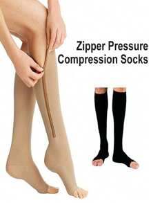 男士拉链压缩袜跑步骑行运动袜女士长筒袜 - 彩色 - 查看 2