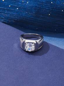 1 件装奢华银色圆形方晶锆石男士戒指经典结婚戒指耀眼男士配饰珠宝 - 戒指 - 查看 10