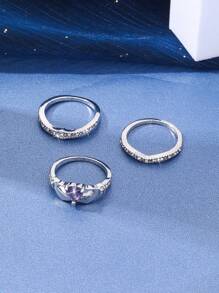 3 Pcs/Set Luxury Purple Crystal Ladies Ring Rhinestone Zirconia For Women Party Wedding Engagement Jewelry - Ring Set - View 4