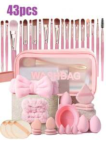 1pc Makeup Sponge, 20pcs Makeup Brush Set Including Face Brush, Eye Brush, Eyebrow Brush, Foundation Brush, Blush Brush, Mixing Brush, Concealer Brush, Lip Brush, Detail Brush, Nose Contour Brush, Eyeliner Brush, Powder Brush, Nail Brush, Face Mask Brush, Clay Mask Brush, Highlighter Pencil, 1 Headband + 2 Wristbands, 1 Makeup Brush Cleaning Bowl, 3 Makeup Sponges, 3 Mini Makeup Sponges, 3 Round Powder Puffs, 3 Triangle Powder Puffs,Giveaways,Professional Makeup Brushes,Complete Makeup Set - Multicolor - View 14