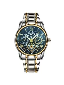 ساعة يد ذات علامة تجارية ماركة فقاعة ذات تصميم عصري وفاخر ذات إضاءة خفيفة ومتعددة الاستخدامات، ساعة رجالية تعمل بالكوارتز، مؤشرات رومانية مضيئة وحزام فارغ