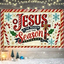 1 tấm Polyester "Jesus Is The Reason For The Season" Biểu ngữ Giáng sinh - Phông nền trang trí trong nhà/ngoài trời đa năng cho lễ kỷ niệm ngày lễ, tiệc tùng, sự kiện tặng quà - Không cần nguồn điện - 1 cái - Xem 5