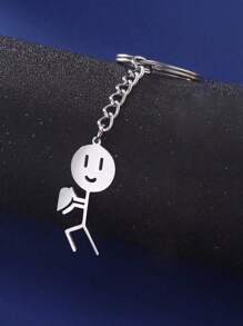 Bộ 2 móc khóa hình trái tim và hình trừu tượng bằng thép không gỉ tông màu bạc thời trang dành cho các cặp đôi, thích hợp sử dụng hàng ngày vào ngày lễ tình nhân - Bạc - Xem 4