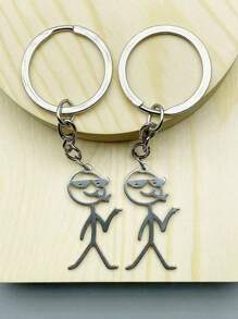 Bộ 2 móc khóa hình trái tim và hình trừu tượng bằng thép không gỉ tông màu bạc thời trang dành cho các cặp đôi, thích hợp sử dụng hàng ngày vào ngày lễ tình nhân - Bạc - Xem 5