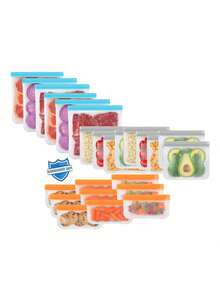 10/24 件硅胶可重复使用拉链袋，防漏冷冻袋，午餐食品储存袋，腌制食品，旅行 - 彩色 - 查看 3