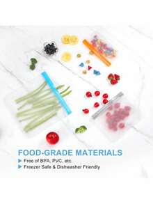 10/24 件硅胶可重复使用拉链袋，防漏冷冻袋，午餐食品储存袋，腌制食品，旅行 - 彩色 - 查看 1