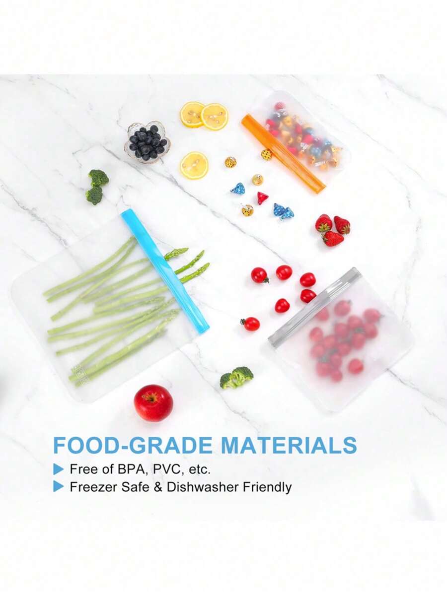 10/24 件硅胶可重复使用拉链袋，防漏冷冻袋，午餐食品储存袋，腌制食品，旅行 - 彩色 - 查看 1