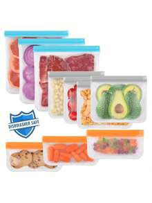 10/24 件硅胶可重复使用拉链袋，防漏冷冻袋，午餐食品储存袋，腌制食品，旅行 - 彩色 - 查看 10