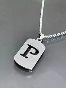 1 pièce Collier en acier de titane avec 26 lettres anglaises pour hommes et femmes, étudiants et couples, design minimaliste, polyvalent, collier de bénédiction initiale, convient pour un port quotidien, fête, Noël, Saint-Valentin, cadeau - Argent - Voir 12