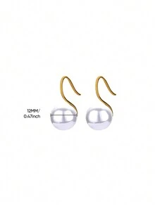 1 对经典白色圆形仿珍珠钩形耳环女士 6/8/10/12 毫米珍珠吊坠钩形耳环婚礼派对珠宝配饰 - 仿珍珠 - 查看 8