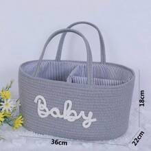 Letter Design Removable Lining Rope Woven Baby Storage Basket, Compartment Diaper Caddy With Dry & Wet Separation